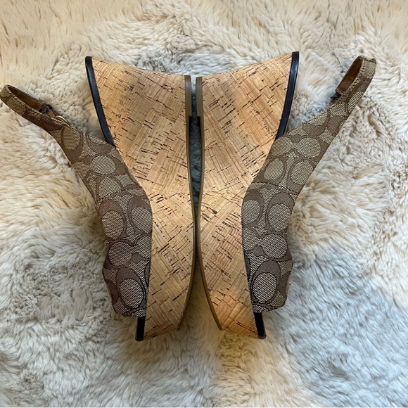 Coach Ferry Logo Monogram Canvas Slingback Cork Wedge - Picture 5 of 11